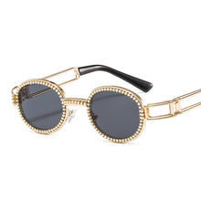 Carica l'immagine nel visualizzatore di Gallery, Occhiali da sole rotondi retrò con protezione Blu-Ray Occhiali da sole vintage Steampunk da donna Occhiali da sole con lenti trasparenti Occhiali da sole con strass Oculos 