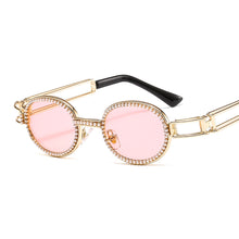 Carica l'immagine nel visualizzatore di Gallery, Occhiali da sole rotondi retrò con protezione Blu-Ray Occhiali da sole vintage Steampunk da donna Occhiali da sole con lenti trasparenti Occhiali da sole con strass Oculos 