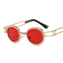 Carica l'immagine nel visualizzatore di Gallery, Occhiali da sole rotondi retrò con protezione Blu-Ray Occhiali da sole vintage Steampunk da donna Occhiali da sole con lenti trasparenti Occhiali da sole con strass Oculos 