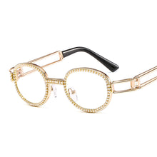 Carica l'immagine nel visualizzatore di Gallery, Occhiali da sole rotondi retrò con protezione Blu-Ray Occhiali da sole vintage Steampunk da donna Occhiali da sole con lenti trasparenti Occhiali da sole con strass Oculos 