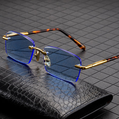 Blue Glass Sunglasses Man Natural Crystal Stone Sun Glasses For Male Woman Brand Vintage Acetate  Anti Scratch