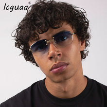 Carica l&#39;immagine nel visualizzatore di Gallery, Occhiali da sole retrò senza montatura a specchio verde blu da donna 2023 UV400 Occhiali da vista da uomo con montatura quadrata da donna Occhiali da sole senza montatura da uomo 