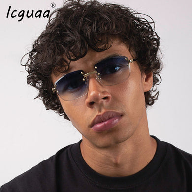 Occhiali da sole retrò senza montatura a specchio verde blu da donna 2023 UV400 Occhiali da vista da uomo con montatura quadrata da donna Occhiali da sole senza montatura da uomo 