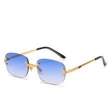 Carica l&#39;immagine nel visualizzatore di Gallery, Occhiali da sole retrò senza montatura a specchio verde blu da donna 2023 UV400 Occhiali da vista da uomo con montatura quadrata da donna Occhiali da sole senza montatura da uomo 