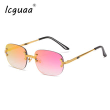 Carica l&#39;immagine nel visualizzatore di Gallery, Occhiali da sole retrò senza montatura a specchio verde blu da donna 2023 UV400 Occhiali da vista da uomo con montatura quadrata da donna Occhiali da sole senza montatura da uomo 