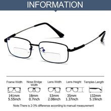 Load image into Gallery viewer, Blue Light Bifocal Spectacle Metal Reading Glasses Far Sight Spectacles Hyperopia Diopter Eyewear Presbyopia Eyeglasses