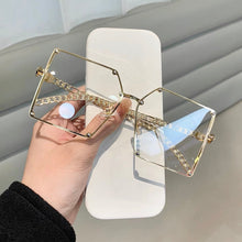 Load image into Gallery viewer, Blue Light Blocking Glasses Oversized Sunglasses Women Vintage Alloy Chain Rivet Square Eyeglasses Frame Men's Glasses
