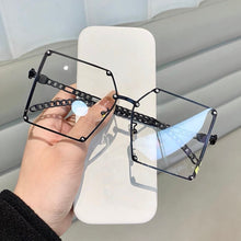 Load image into Gallery viewer, Blue Light Blocking Glasses Oversized Sunglasses Women Vintage Alloy Chain Rivet Square Eyeglasses Frame Men's Glasses