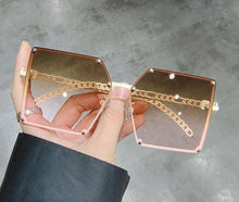 Load image into Gallery viewer, Blue Light Blocking Glasses Oversized Sunglasses Women Vintage Alloy Chain Rivet Square Eyeglasses Frame Men's Glasses