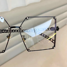 Load image into Gallery viewer, Blue Light Blocking Glasses Oversized Sunglasses Women Vintage Alloy Chain Rivet Square Eyeglasses Frame Men's Glasses