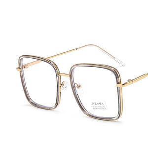 Blue Light Blocking Glasses Plain Glasses Metal Large Frame Square Radiation Goggles Spectacles Eyeglasses Men Woman