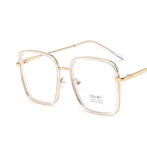 Blue Light Blocking Glasses Plain Glasses Metal Large Frame Square Radiation Goggles Spectacles Eyeglasses Men Woman