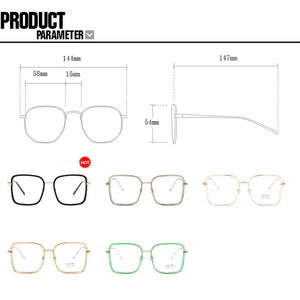 Blue Light Blocking Glasses Plain Glasses Metal Large Frame Square Radiation Goggles Spectacles Eyeglasses Men Woman