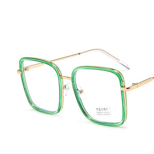 Blue Light Blocking Glasses Plain Glasses Metal Large Frame Square Radiation Goggles Spectacles Eyeglasses Men Woman
