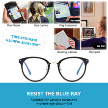 Load image into Gallery viewer, Blue Light Blocking Glasses for Women Round Metal Frame Bluelight Glasses Radiation Ccomputer Gaming Glasses