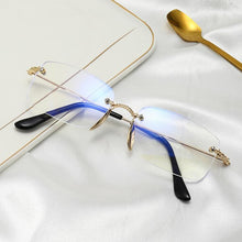 Load image into Gallery viewer, Blue Light Blocking Rimless Rectangle Glasses Gold Clear Lens Glasses Frame Women Men Computer Glasses Small Eyeglasses