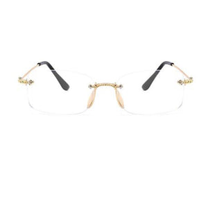 Blue Light Blocking Rimless Rectangle Glasses Gold Clear Lens Glasses Frame Women Men Computer Glasses Small Eyeglasses