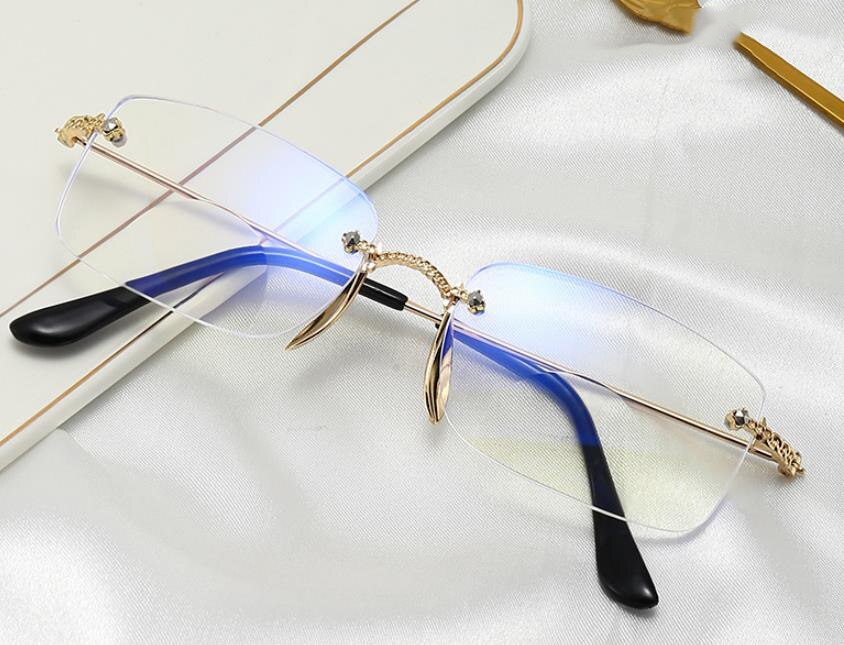 Blue Light Blocking Rimless Rectangle Glasses Gold Clear Lens Glasses Frame Women Men Computer Glasses Small Eyeglasses