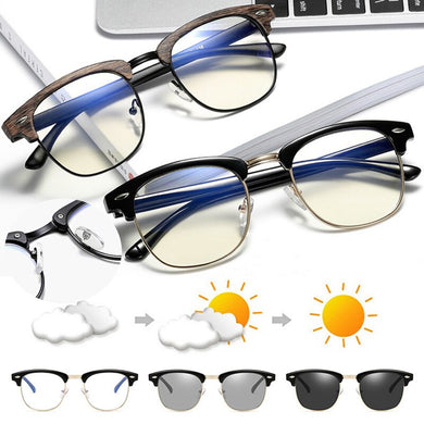 Blue Light Blocking Square Computer Glasses Photochromic Chameleon Sunglasses Anti Blue Ray Outdoor ProtectionSemi Rimless