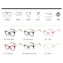 Carica l'immagine nel visualizzatore di Gallery, Blue Light Blocking Women Eyeglasses Designer Brand UV400 Anti-Reflective Prescription Full Rim Eyewear Spectacles