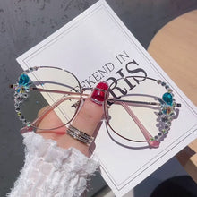 Load image into Gallery viewer, Blue Light Computer Glasses Women Metal Frame Bling Rhinestone Rectangle Eyeglasses Clear Lens Vintage Eyewear Shades Female