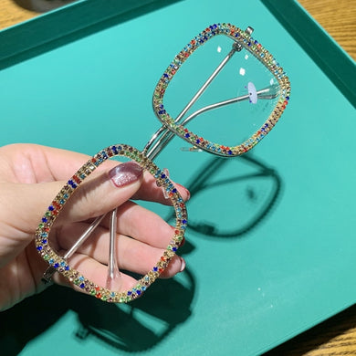 Blue Light Glasses Prescription Eyeglasses  Square Oversized Rhinestone Eyewear Frame for Women Men
