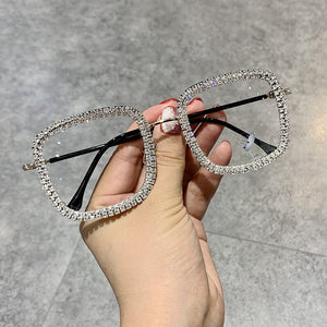 Blue Light Glasses Prescription Eyeglasses  Square Oversized Rhinestone Eyewear Frame for Women Men