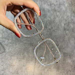 Blue Light Glasses Prescription Eyeglasses  Square Oversized Rhinestone Eyewear Frame for Women Men