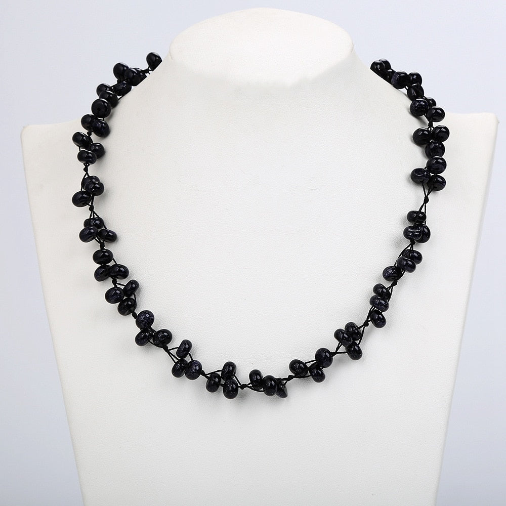 Blue Sandstone Woven Necklace Natural Stone Crystal Women Boutique Handmade Energy Jewelry Unicorn Leather Necklace Long Chain
