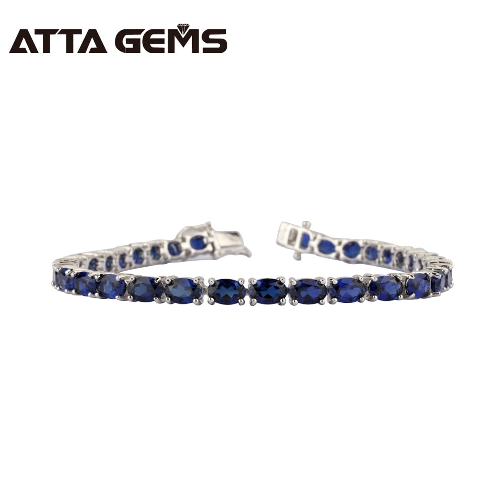 Blue Sapphire Sterling Silver Bracelet 30 Pieces of Sapphire Tennis Bracelet Women And Men Fashion Silver Bracelet For Wedding