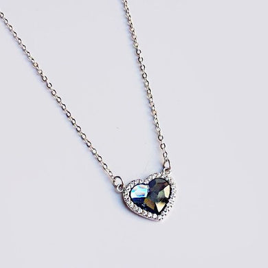 Blue Sea Austrian Crystal Love 925 Sterling Silver Heart CZ Necklace