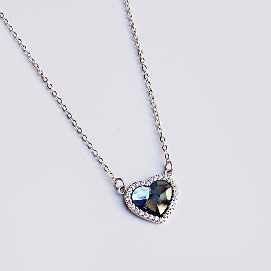 Blue Sea Austrian Crystal Love 925 Sterling Silver Heart CZ Necklace