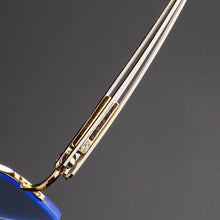 Load image into Gallery viewer, Blue Stone Sunglasses Male Natural Crystal Glass Sun Glasses For Men Woman Metal Half Frame   Anti Scratch