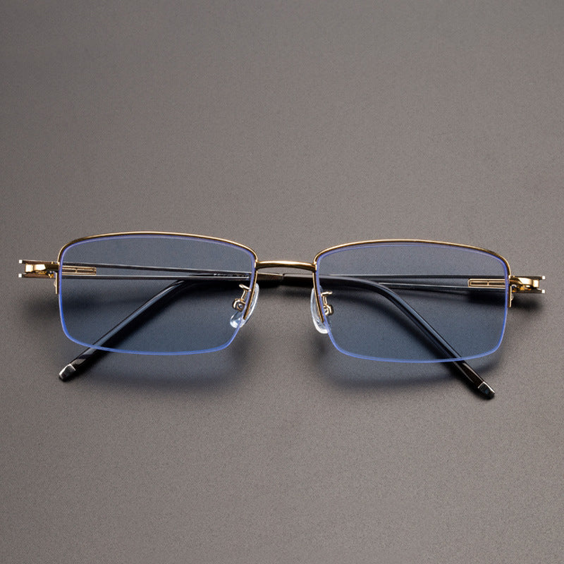 Blue Stone Sunglasses Male Natural Crystal Glass Sun Glasses For Men Woman Metal Half Frame   Anti Scratch