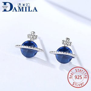 Blue ball 925 sterling silver earrings for women Silver 925 jewelry stud earrings cubic zirconia stone earing for female girls