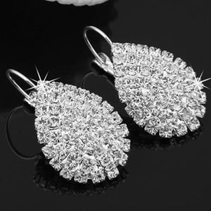 Women Fashion Elegant Shiny Waterdrop Rhinestone Claw Dangle Earrings Jewelry