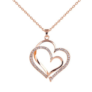 Women's Romantic Double Love Heart Rhinestone Choker Chain Necklace Jewelry Gift