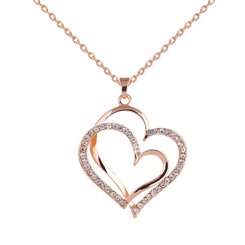 Women's Romantic Double Love Heart Rhinestone Choker Chain Necklace Jewelry Gift