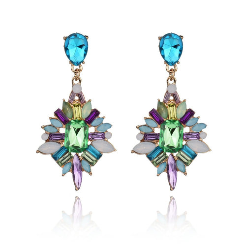 Bohemia Ethnic Fashion Hyperbole colorful Crystal water drop temperament Stud Earring Women
