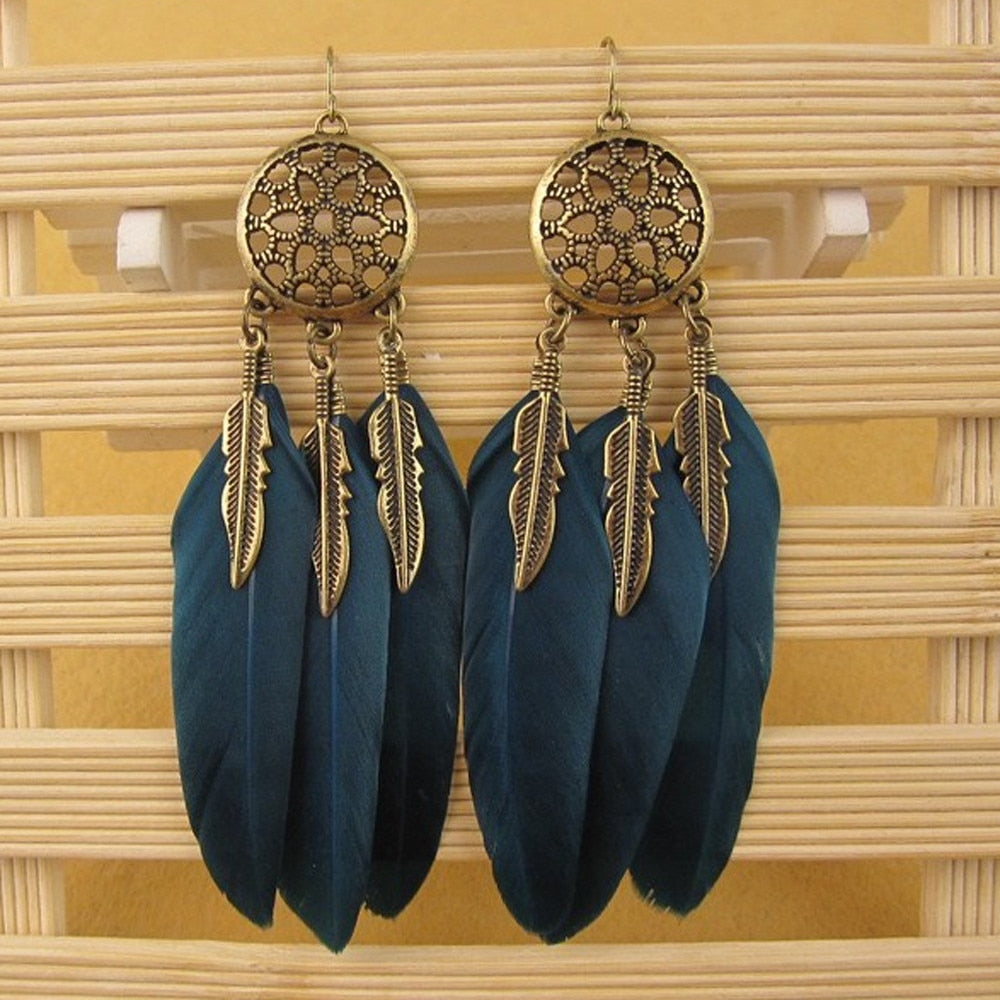 Bohemia Feather Long Design Dream Catcher Earrings for Women Jewelry Gir Women Gift Wedding Party Event