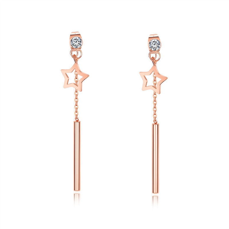 Bohemia Long Tassel Earrings for Women Bohemian Vintage Round Cubic Zirconia Earrings Rose Gold Color Korean Stars Stud Earrings