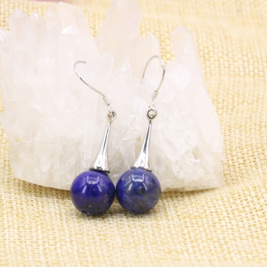 Bohemia style charms round 10mm beads natural stone lapis lazuli long drop dangle earring eardrop for women jewelry B3147