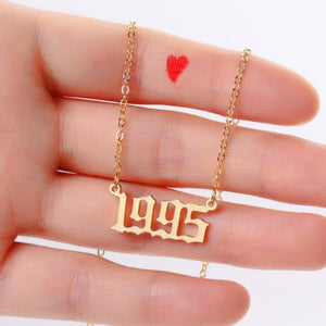 Bohemian English Number Letter Necklace Stainless Steel Chain Necklace for Women Birthday Gift Female Birth Year Necklaces