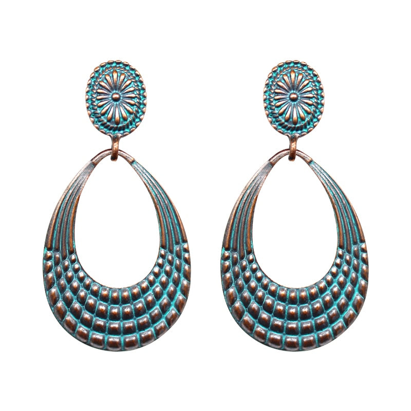 Bohemian Ethnic Hollow Water Dripping Pendant Decorative Pattern Earrings Retro Fashion For Women Jewelry