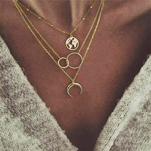 Carica l&#39;immagine nel visualizzatore di Gallery, Fashion Moon Circle Map Pendant Necklace for Women Jewelry Earth Choker Multilayer Bijoux Collares Mujer Collier Femme