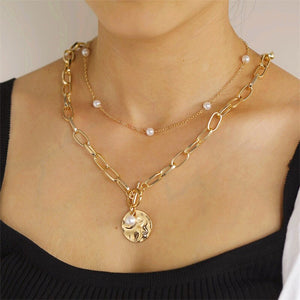 Fashion Moon Circle Map Pendant Necklace for Women Jewelry Earth Choker Multilayer Bijoux Collares Mujer Collier Femme