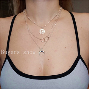 Fashion Moon Circle Map Pendant Necklace for Women Jewelry Earth Choker Multilayer Bijoux Collares Mujer Collier Femme
