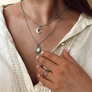 Fashion Moon Circle Map Pendant Necklace for Women Jewelry Earth Choker Multilayer Bijoux Collares Mujer Collier Femme