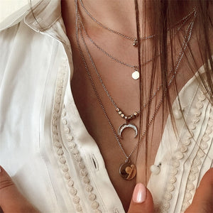 Fashion Moon Circle Map Pendant Necklace for Women Jewelry Earth Choker Multilayer Bijoux Collares Mujer Collier Femme