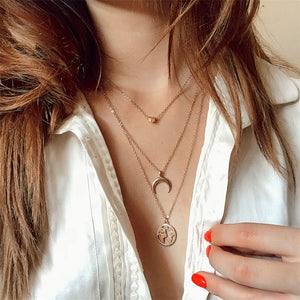 Fashion Moon Circle Map Pendant Necklace for Women Jewelry Earth Choker Multilayer Bijoux Collares Mujer Collier Femme